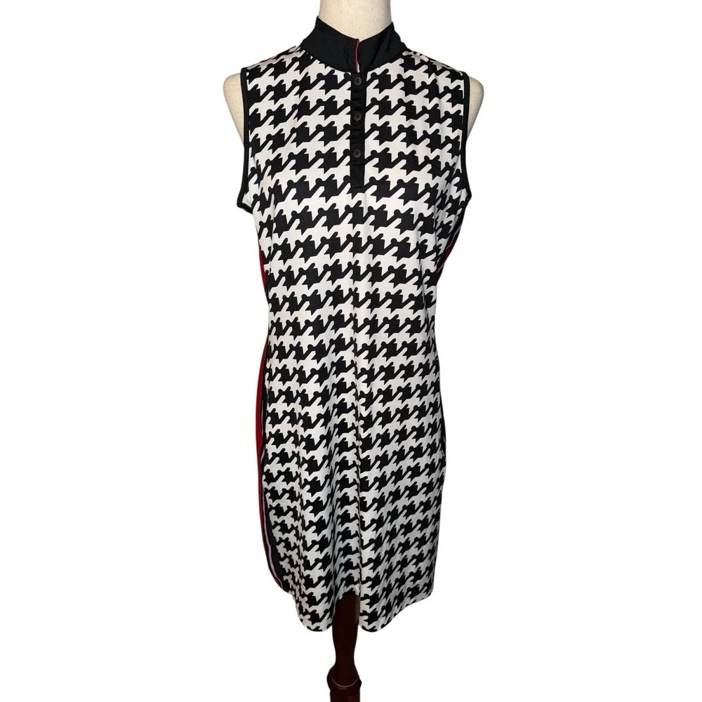 Tail Activewear Sleeveless Dress Houndstooth Stretch Sz M Button Neck Pickleball